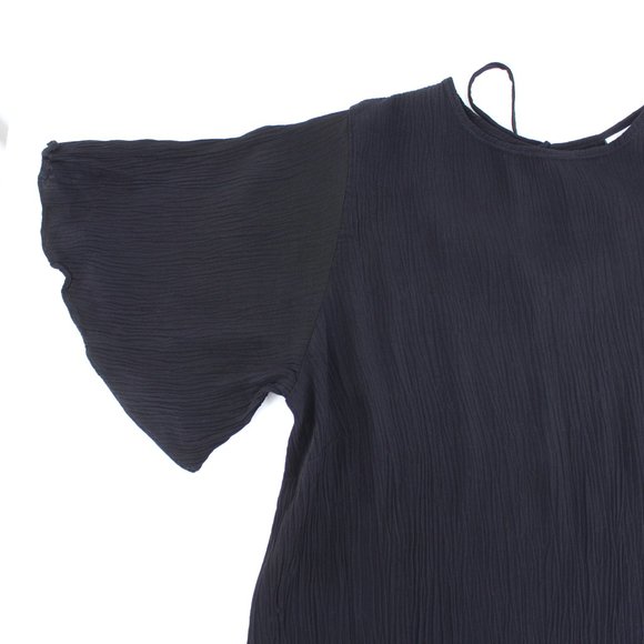 Rue Stiic Crinkle Textured Mini Dress Flutter Sleeve Round Neck Key-hole Tie S - Picture 7 of 16